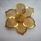 Gossamer gold tone mesh brooch rose amid leaves mid century vintage pin ll1103