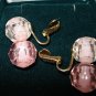 Faceted lucite plastic dangling earrings pink balls Richelieu clip back vintage jewelry ll1248