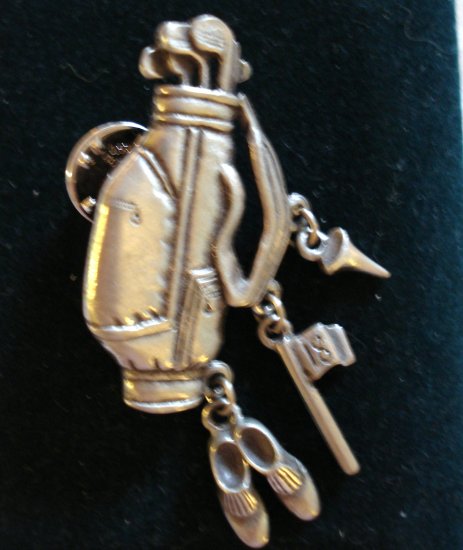 LCD Golf bag pewter pin brooch with charms tee shoes flag unisex ll1263