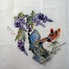 Silk crepe scarf handpainted signed wisteria pheasants large rolled hem mint condition ll1304