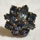 Blue rhinestone earrings screwback marquise round cut vintage jewelry ll1312