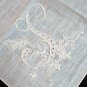 Exquisite hand embroidered Appenzell linen hanky S monogram rolled hem ll1340