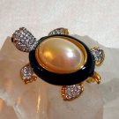 Pearl backed turtle pin brooch Swarovski crystals magnificent vintage ll1400