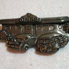 Figural diner with old cars Seagull pewter pin brooch 1988 vintage ll1403