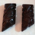 Mahogony carved Bakelite dress clips perfect pair 1930s ll1423