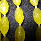 Lemon yellow carved plastic beads rope necklace translucent mid century vintage jewelry ll1459