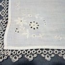 Antique linen hanky whitework eyelets tatted edge ll1476