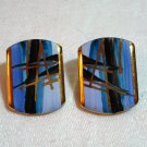 Painted ceramic earrings gold accents abstract pierced ears vintage jewelry ll1937