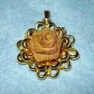 CoroCraft gold mesh rose pendant mid century gold plate vintage jewelry ll1940