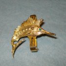 Swordfish scarf clip brushed gold tone metal unusual clip vintage costume jewelry ll2113