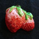 Plastic strawberry strawberries pin brooch hand painted vintage costume jewelry ll2126