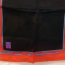 Long silk scarf black with red border self fringe ends vintage scarves ll2129