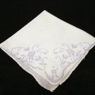 Handmade white hanky baby blue embroidery rolled hem elegant antique hankies ll2160