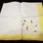 Yellow and white linen hanky embroidered with monogram unused vintage hanky ll2164