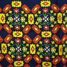 Tulips and diamonds on navy red silk scarf rolled hem vintage scarves ll2179