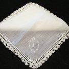 White linen hanky crocheted edge monogrammed wedding antique hankies ll2182