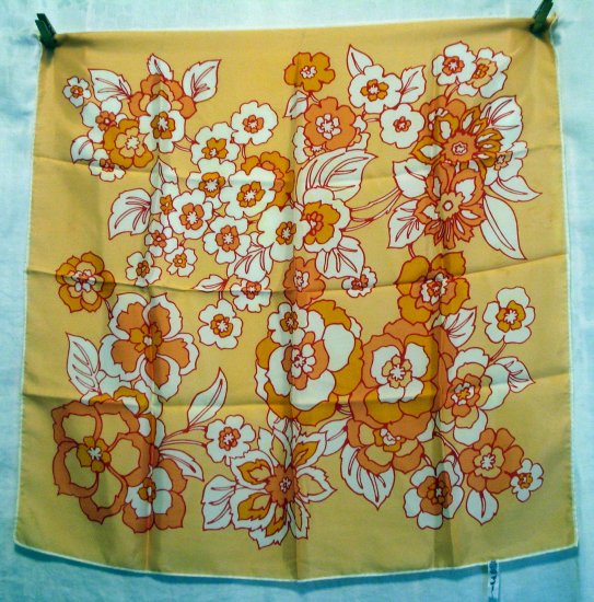 La Dear acetate flower power scarf orange sherbet red white vintage scarves ll2206