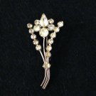 Rhinestone pin brooch floral spray silver tone Art Deco vintage ll2294
