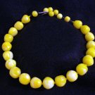 Hand knotted choker necklace vintage yellow plastic beads extender ll2313