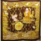 Edelweiss large silk satin scarf Buddha stag storks elegant unused vintage ll2349