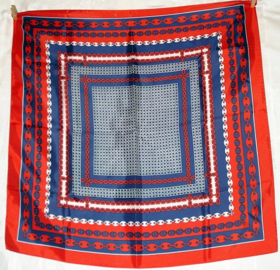 Red white blue chains and dots acetate scarf excellent vintage ll2362