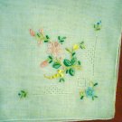 Embroidered linen hanky threadwork rolled hem unused vintage ll2375