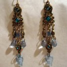Antique look chandelier earrings blue stones pierced vintage ll2402