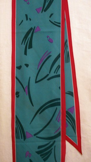 Monique Martin long bias cut polyester scarf turquoise hot pink excellent vintage ll2426