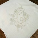 Antique linen hanky white monogrammed C Madeira embroidery rolled hem ll2457
