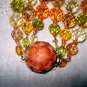 Faceted plastic beads 3 strand necklace cluster earrings citrus colors West Germany vintage ll2467
