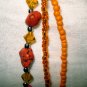 Triple strand mixed bead necklace cluster front orange turquoise amber ll2482