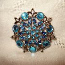 Blue rhinestones in silver potmetal pin brooch vintage costume jewelry ll2512