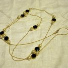 50 Inch rope faux onyx pearls gold chain necklace vintage costume jewelry superior ll2518