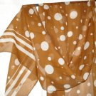 Bill Blass silk chiffon long scarf polka dots white on brown excellent vintage ll2537