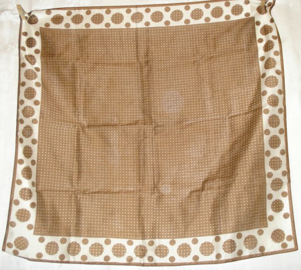Brown scarf white polka dots rayon nylon unused vintage ll2540