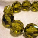 Faceted lucite plastic beads stretch bracelet olive green perfect unused ll2579