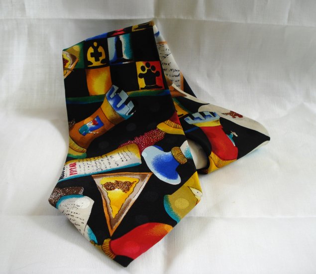 Nicole Miller 1990 silk necktie caviar vodka chess as new vintage ll2595