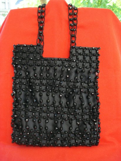 Black faux jet bead satin evening bag exclusively for Giorgio Beverly Hills superior vintage ll2623