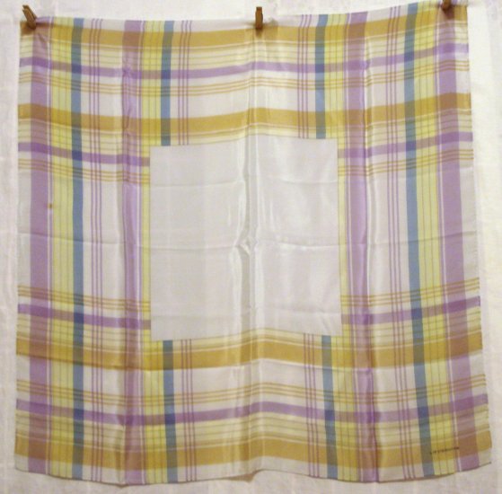 Liz Claiborne large square silk scarf soft pastel plaid unused vintage ll2662