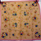 Cotton floral scarf, bandanna, kerchief tan with poseys vintage ll2729