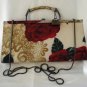 American Beauty roses Jeanne Lottie fabric evening bag shoulder or handle very good vintage ll2739