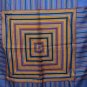 Radiating squares Italian made silk scarf rolled hem large blue orange rust excellent vintage ll2746