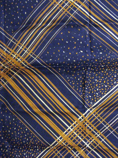 Navy brown diagonal stripes and dots silk scarf rolled hem excellent vintage ll2751