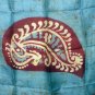 Batik printed silk scarf small square blue burgundy excellent vintage ll2754