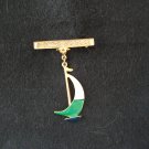 Gold tone bar pin with enameled sailboat charm excellent vintage ll2764
