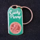 Lucky penny key ring Lincoln cent green enamel gold tone excellent vintage ll2766
