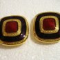 Classic clip earrings gold tone enamel cloisonne squares excellent vintage ll2767