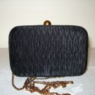 Goldco shirred satin black evening bag box shape shoulder chain vintage ll2773
