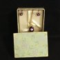 Hand painted porcelain pendant earrings rhinestone frames unused original box 1940s vintage ll2784