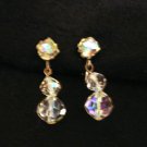 Aurora Borealis drop clip earrings signed faceted graduated balls vintage ll2797